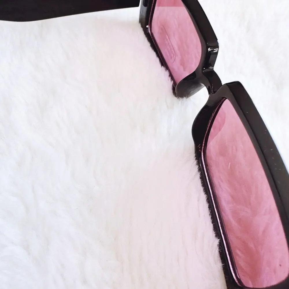 Aaron Black w/ Red Tint Rectangular Sunglasses